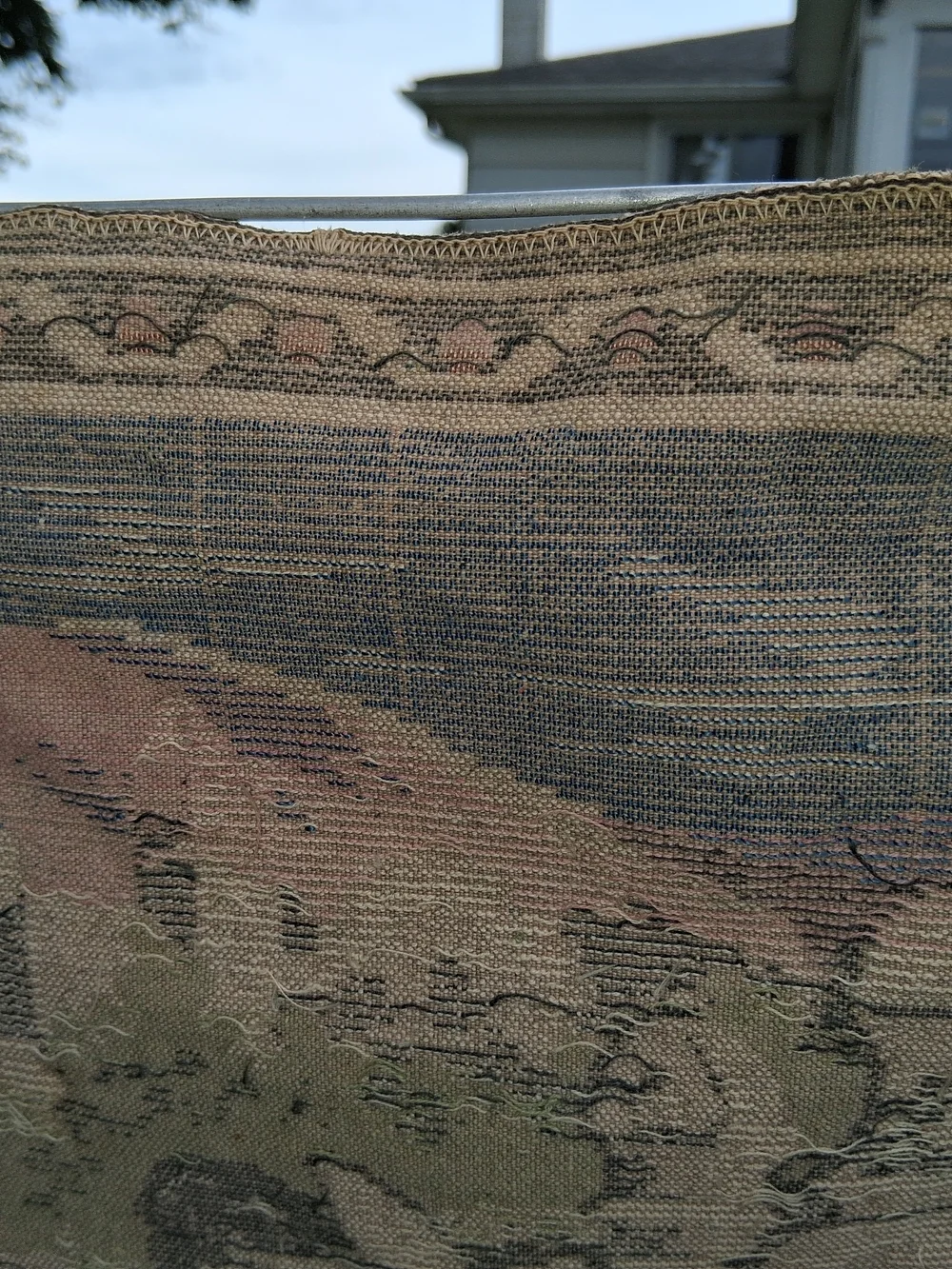 Woven Tapestry Wall Hanging Vintage Scene in Beige and Brown